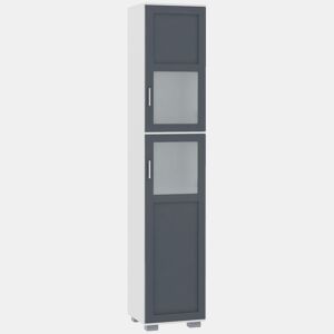 kleankin Coluna Casa de Banho Móvel Auxiliar Casa de Banho com 2 Portas com Vidro Temperado e Prateleiras Ajustáveis 37x35x190 cm Branco e Cinza
