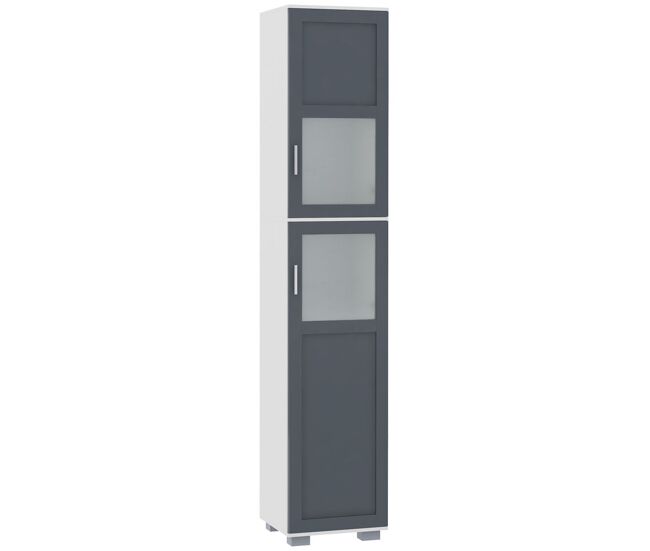 Kleankin armario alto de baño mueble columna de baño con 2 puertas de vidrio templado y estantes ajustables 37x35x190 cm blanco y gris