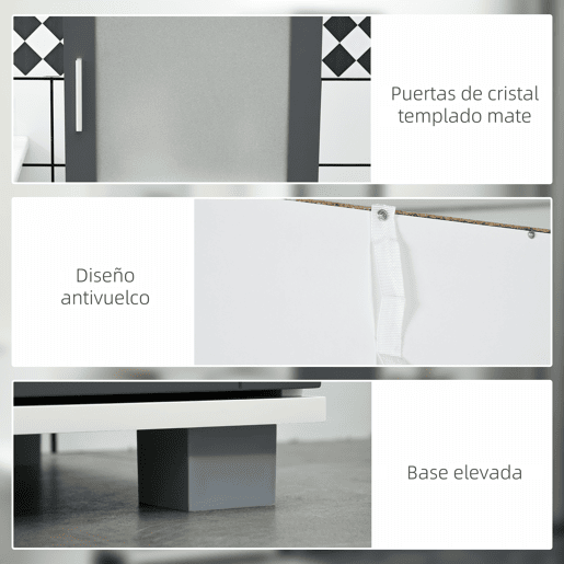 kleankin Coluna Casa de Banho Móvel Auxiliar Casa de Banho com 2 Portas com Vidro Temperado e Prateleiras Ajustáveis 37x35x190 cm Branco e Cinza