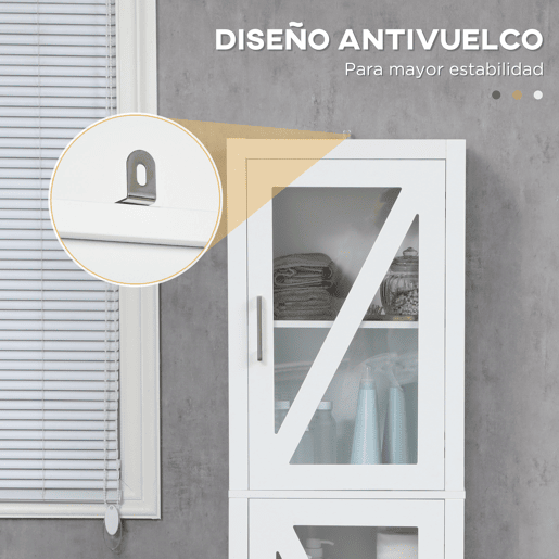 kleankin Coluna Casa de Banho Armário Alto Casa de Banho com 2 Portas de Vidro Prateleiras Ajustáveis e Prateleira de Armazenamento 45x30x170 cm Branco