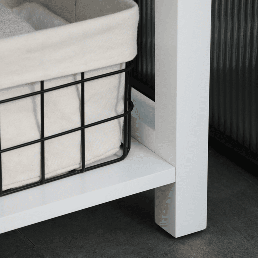 kleankin Coluna Casa de Banho Armário Alto Casa de Banho com 2 Portas de Vidro Prateleiras Ajustáveis e Prateleira de Armazenamento 45x30x170 cm Branco