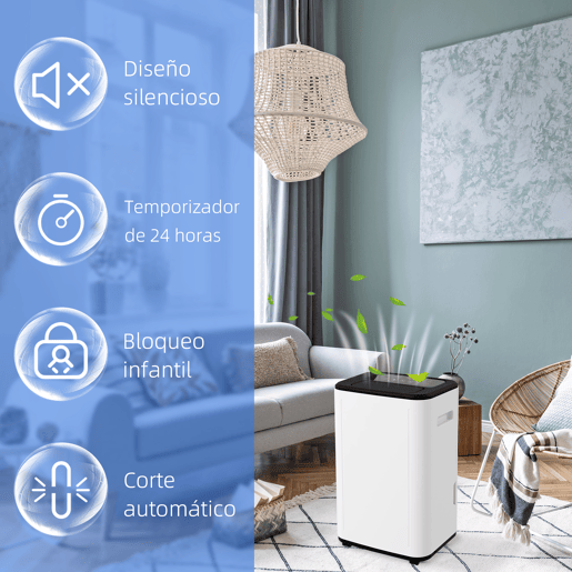 HOMCOM Desumidificador Elétrico Depósito de Água 6 Litros 20LDia com 4 Modos 2 Velocidades Ecrã LED Temporizador Silencioso para Dormitório Sala de Estar Cozinha 33,5x26x53 cm Branco HOMCOM Desumidificador Elétrico Depósito de Água 6 Litros 20LDia com 4 Modos 2 Velocidades Ecrã LED Temporizador Silencioso para Dormitório Sala de Estar Cozinha 33,5x26x53 cm Branco