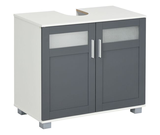 Kleankin mueble para debajo del lavabo armario bajo lavabo con 2 puertas de vidrio templado y estante ajustable 69x35x59 cm blanco y gris