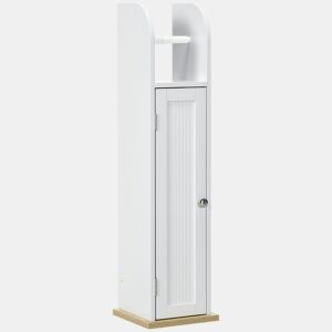 kleankin Armário Casa de Banho Armário Auxiliar Casa de Banho com Prateleiras Ajustáveis e Suporte para Papel Higiénico 20x20x80 cm Branco