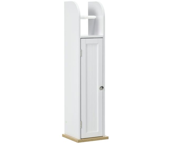 Kleankin mueble auxiliar de baño columna de baño mueble de suelo de baño con estantes ajustables y portarrollos de papel tirador metálico 20x20x80 cm blanco