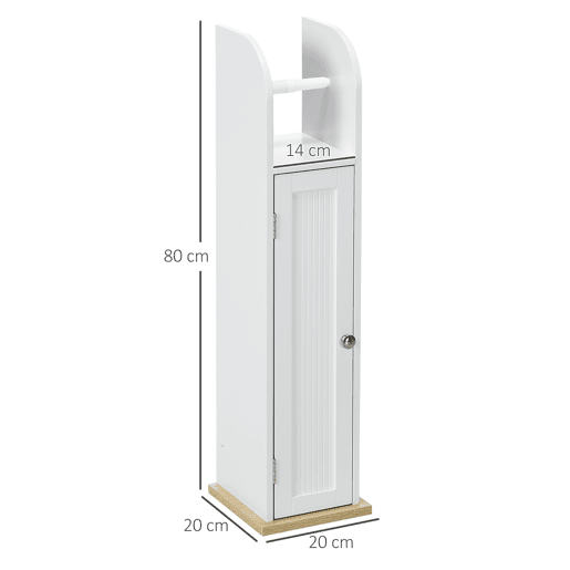 kleankin Armário Casa de Banho Armário Auxiliar Casa de Banho com Prateleiras Ajustáveis e Suporte para Papel Higiénico 20x20x80 cm Branco
