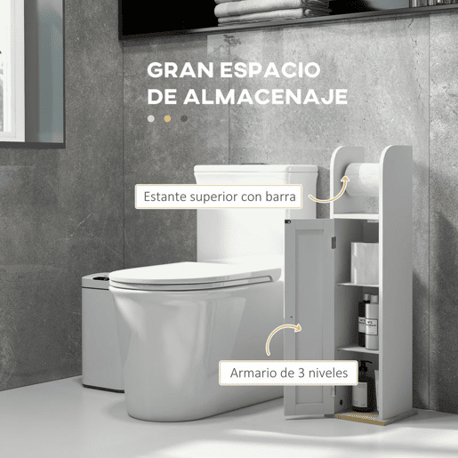 kleankin Armário Casa de Banho Armário Auxiliar Casa de Banho com Prateleiras Ajustáveis e Suporte para Papel Higiénico 20x20x80 cm Branco