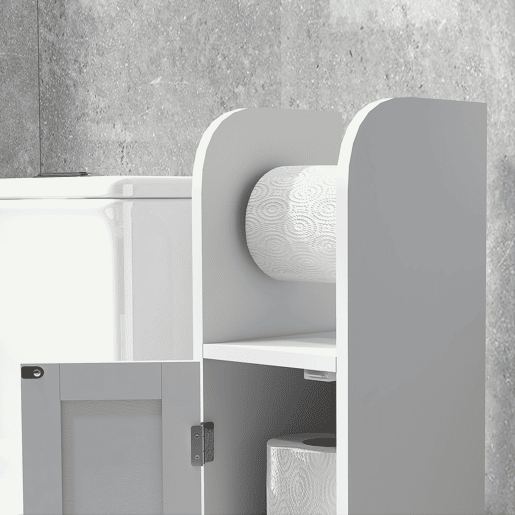 kleankin Armário Casa de Banho Armário Auxiliar Casa de Banho com Prateleiras Ajustáveis e Suporte para Papel Higiénico 20x20x80 cm Branco