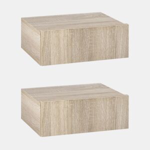 HOMCOM Conjunto de 2 Mesas de Cabeceira com 1 Gaveta Desenho Montado na Parede Estilo Moderno para Dormitório 40x30x15cm Madeira