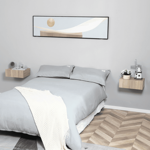 HOMCOM Conjunto de 2 Mesas de Cabeceira com 1 Gaveta Desenho Montado na Parede Estilo Moderno para Dormitório 40x30x15cm Madeira