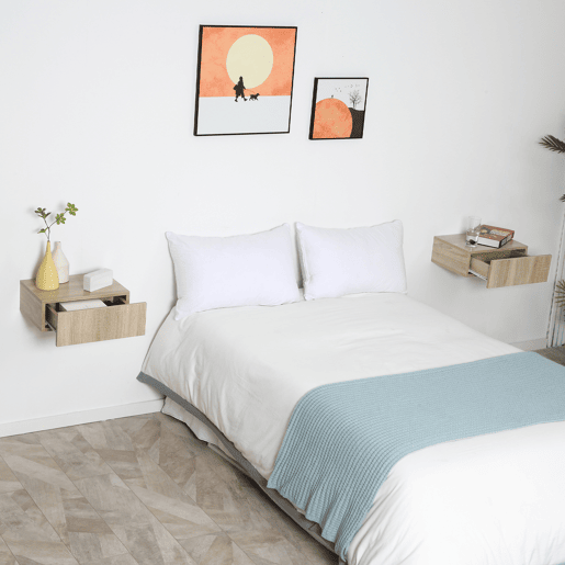 HOMCOM Conjunto de 2 Mesas de Cabeceira com 1 Gaveta Desenho Montado na Parede Estilo Moderno para Dormitório 40x30x15cm Madeira