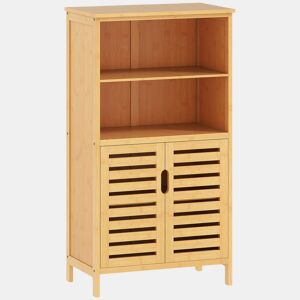 kleankin Armário Casa de Banho de Bambu Móvel Auxiliar Casa de Banho com 2 Portas 2 Prateleiras Abertas e Pés Elevados 50x29x92 cm Madeira