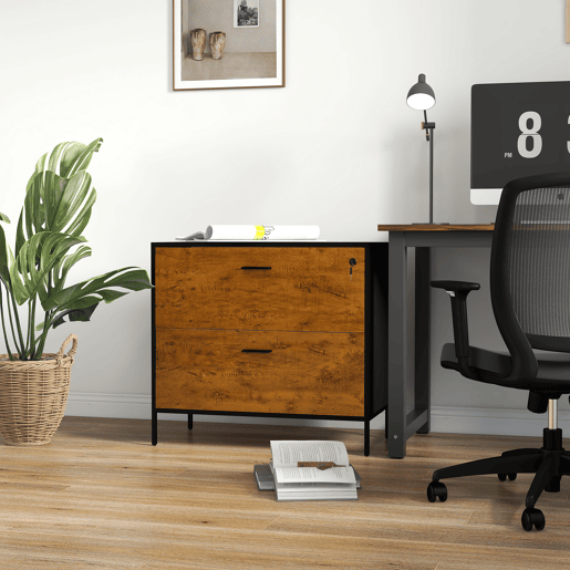 HOMCOM Móvel Arquivo para Escritório com 2 Gavetas Bloco de Gavetas para Arquivos com Fechadura para Pastas Suspensas Tamanho A4 e Carta 80x39x73,5 cm Preto e Marrom