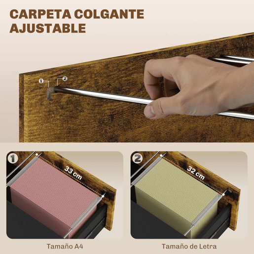 HOMCOM Móvel Arquivo para Escritório com 2 Gavetas Bloco de Gavetas para Arquivos com Fechadura para Pastas Suspensas Tamanho A4 e Carta 80x39x73,5 cm Preto e Marrom