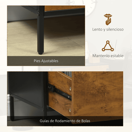 HOMCOM Móvel Arquivo para Escritório com 2 Gavetas Bloco de Gavetas para Arquivos com Fechadura para Pastas Suspensas Tamanho A4 e Carta 80x39x73,5 cm Preto e Marrom
