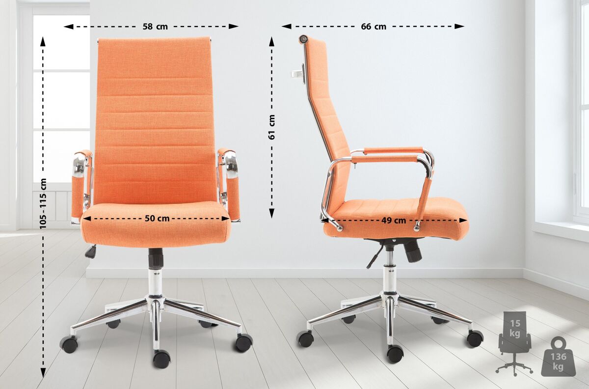 Silla de oficina kolumbus en tela naranja 66x58x105 cm