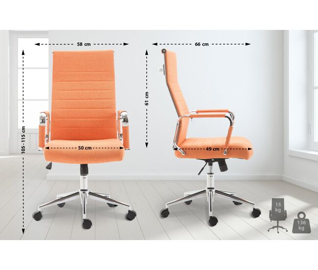 Silla de oficina kolumbus en tela naranja 66x58x105 cm