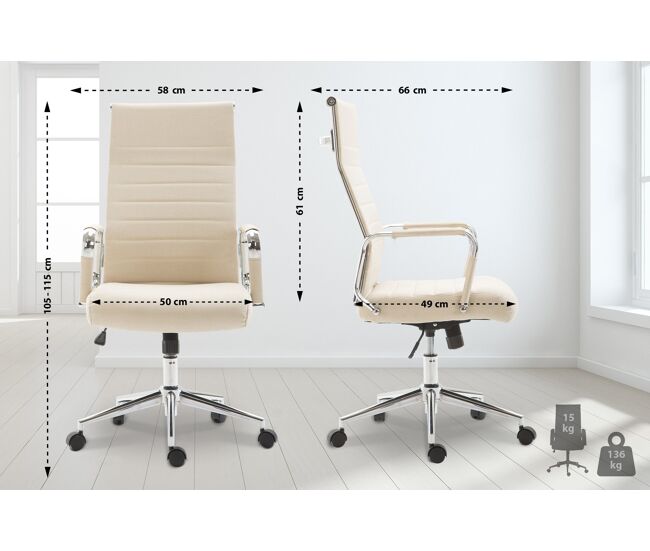 Silla de oficina kolumbus en tela crema 66x58x105 cm