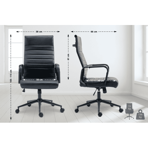 Silla de oficina Kolumbus de cuero auténtico Negronegro 66X58X105 cm