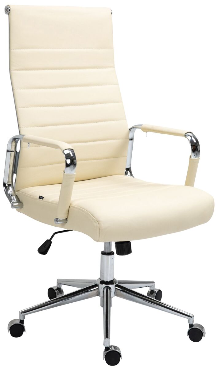 Silla de oficina kolumbus de cuero auténtico crema 66x58x105 cm