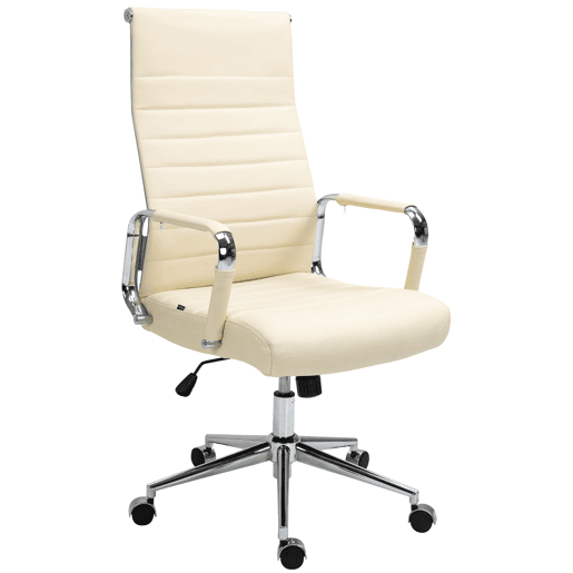 Silla de oficina Kolumbus de cuero auténtico Crema 66X58X105 cm