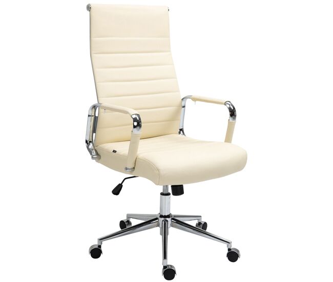 Silla de oficina kolumbus de cuero auténtico crema 66x58x105 cm