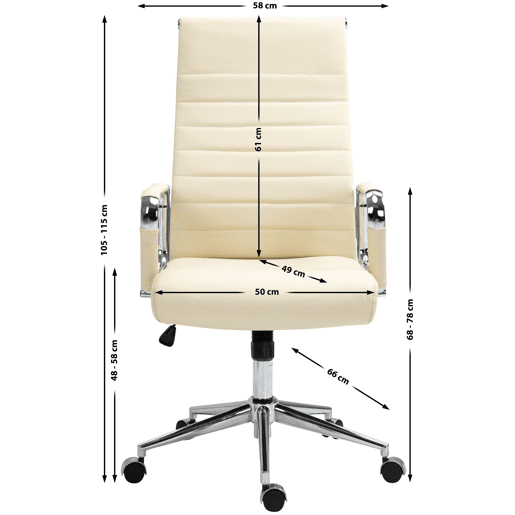 Silla de oficina Kolumbus de cuero auténtico Crema 66X58X105 cm