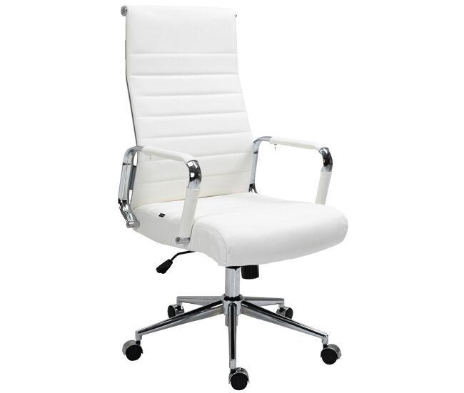 Silla de oficina kolumbus de cuero auténtico blanco 66x58x105 cm