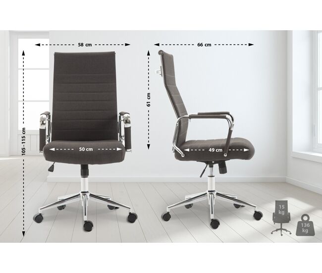Silla de oficina kolumbus en tela gris oscuro 66x58x105 cm
