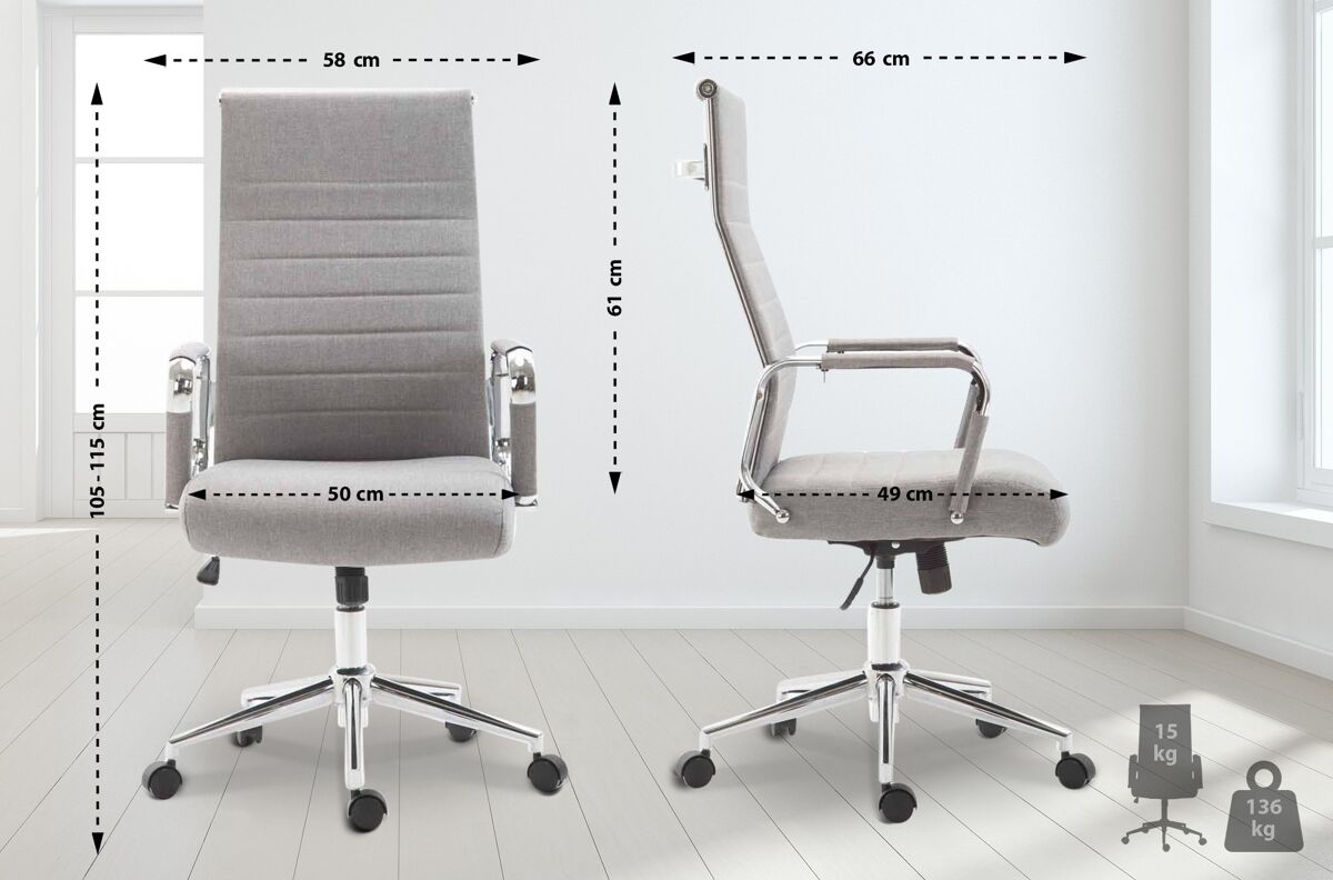 Silla de oficina kolumbus en tela gris 66x58x105 cm