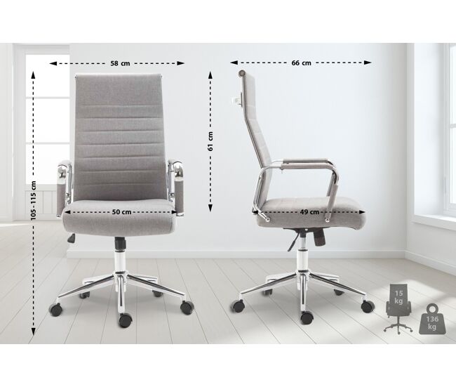 Silla de oficina kolumbus en tela gris 66x58x105 cm