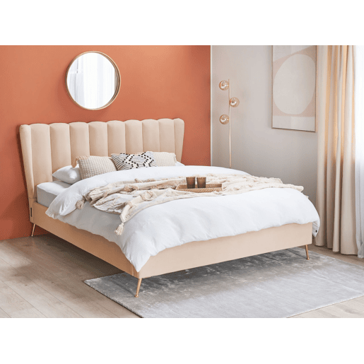 Cama Veludo MIRIBEL 160 x 200 cm Creme