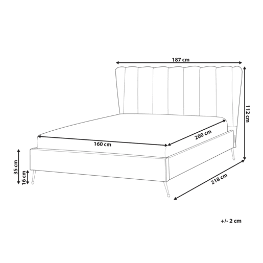 Cama Veludo MIRIBEL 160 x 200 cm Creme