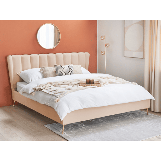 Cama Veludo MIRIBEL 180 x 200 cm Creme