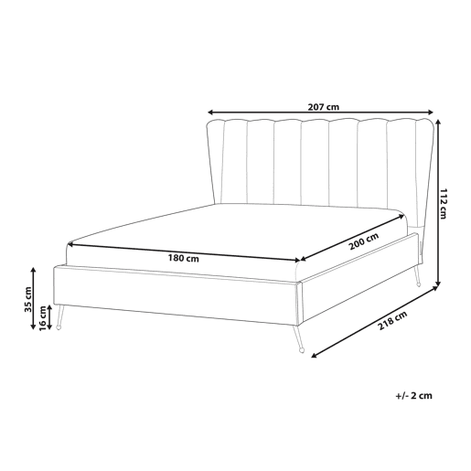 Cama Veludo MIRIBEL 180 x 200 cm Creme