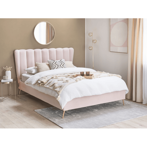 Cama Veludo MIRIBEL 140 x 200 cm Rosa pastel