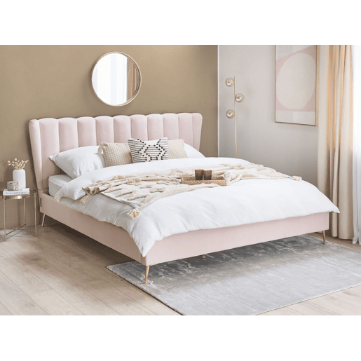 Cama Veludo MIRIBEL 180 x 200 cm Rosa pastel