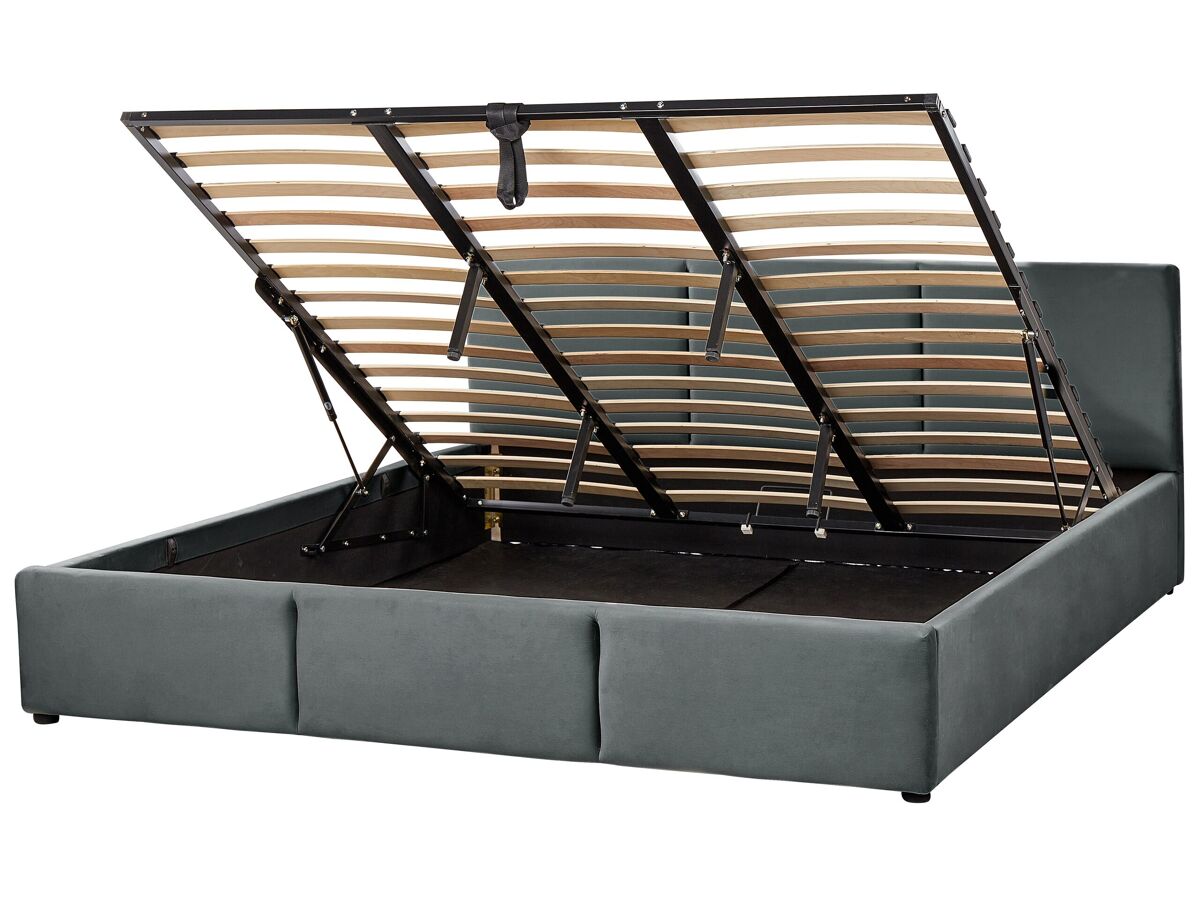 Beliani Cama con almacenaje Terciopelo BOUSSE 191x219 Gris Oscuro