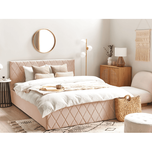 Cama baú Veludo ROCHEFORT 160 x 200 cm Creme