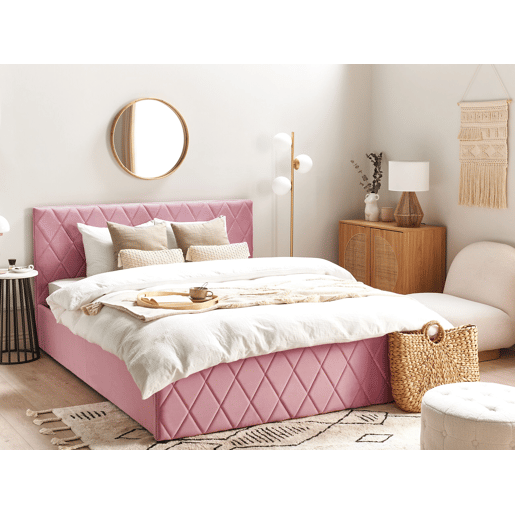 Cama baú Veludo ROCHEFORT 160 x 200 cm Rosa