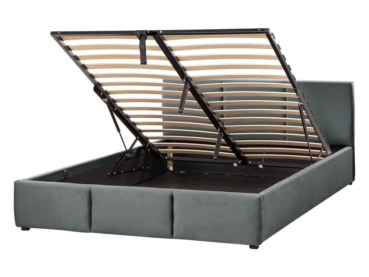 Beliani Cama con almacenaje Terciopelo BOUSSE 151x219 Gris Oscuro