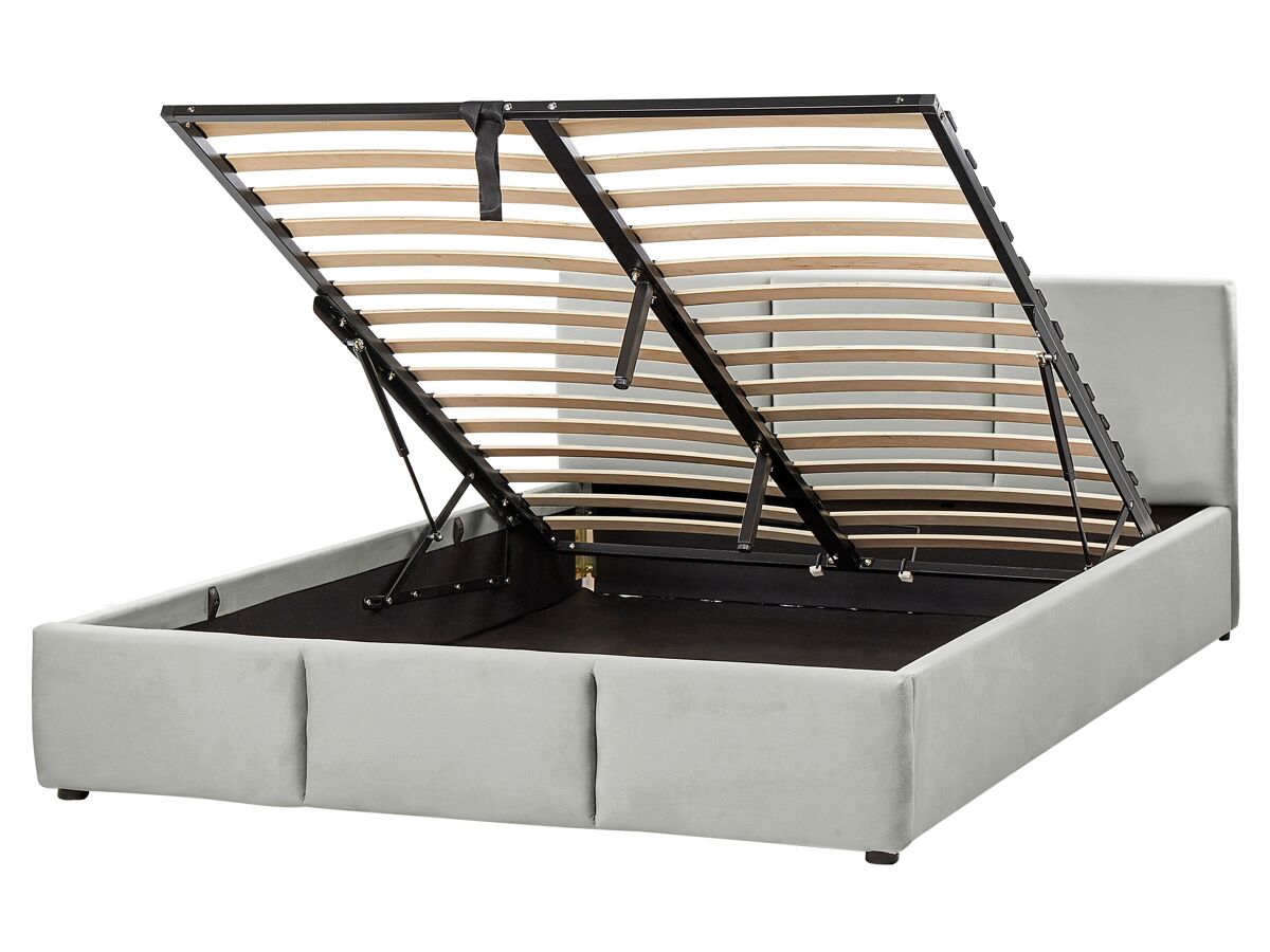 Beliani Cama con almacenaje Terciopelo BOUSSE 171x219 Gris Claro