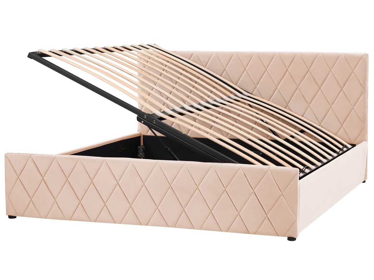 Beliani Cama con almacenaje Terciopelo ROCHEFORT 190x214 Beige