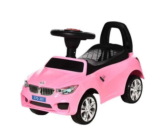 Homcom coche correpasillos para niños de 18-36 meses andador correpasillos con faros música bocina volante espacio de almacenaje y asa para empujar
