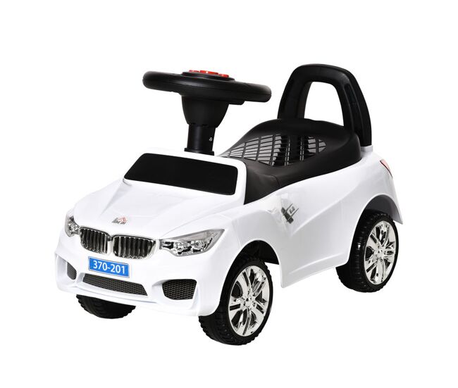 Homcom coche correpasillos para niños de 18-36 meses andador correpasillos con faros música bocina volante espacio de almacenaje y asa para empujar