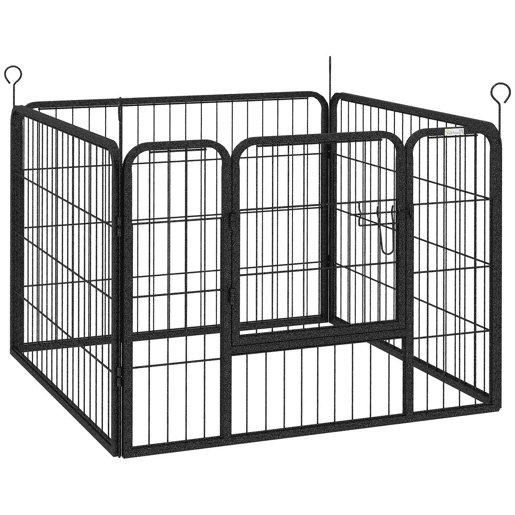 PawHut Parque para Cães com 4 Painéis Parque para Animais de Estimação Dobrável 82x82x60cm com Porta e Fechadura para Exterior e Interior Cinza Escuro