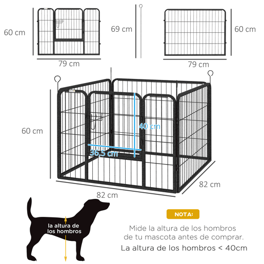PawHut Parque para Cães com 4 Painéis Parque para Animais de Estimação Dobrável 82x82x60cm com Porta e Fechadura para Exterior e Interior Cinza Escuro