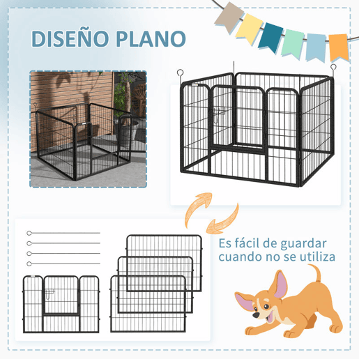 PawHut Parque para Cães com 4 Painéis Parque para Animais de Estimação Dobrável 82x82x60cm com Porta e Fechadura para Exterior e Interior Cinza Escuro