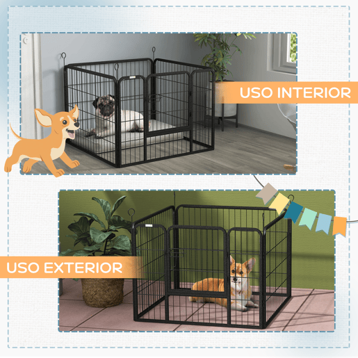 PawHut Parque para Cães com 4 Painéis Parque para Animais de Estimação Dobrável 82x82x60cm com Porta e Fechadura para Exterior e Interior Cinza Escuro