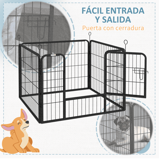 PawHut Parque para Cães com 4 Painéis Parque para Animais de Estimação Dobrável 82x82x60cm com Porta e Fechadura para Exterior e Interior Cinza Escuro